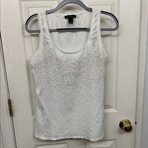 White House Black Market Cream Studded Tank Top: L